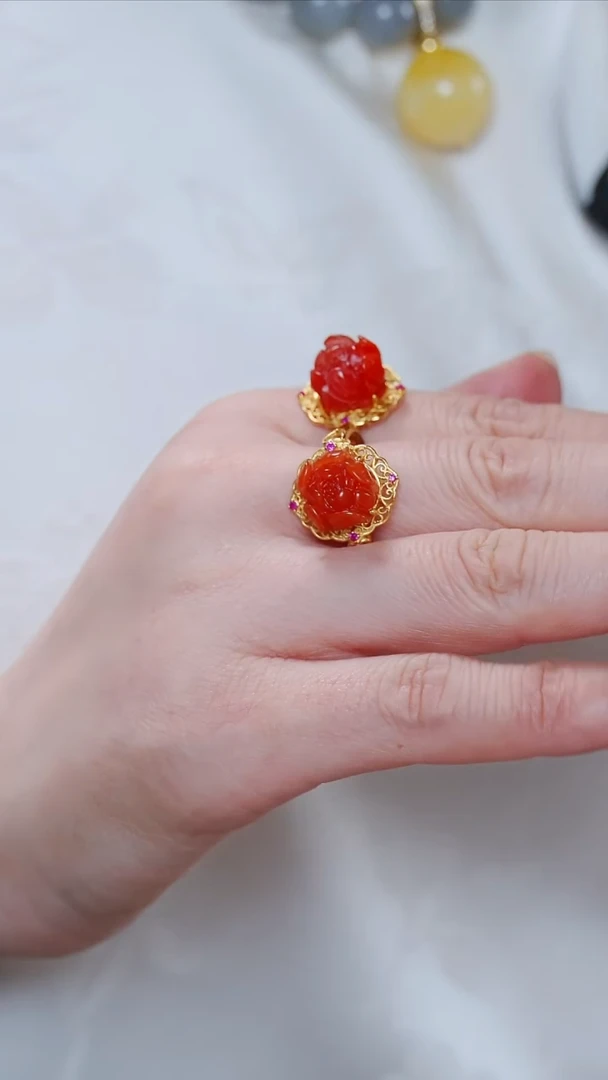 南红玛瑙银S925镶嵌戒指112【】多样性发一