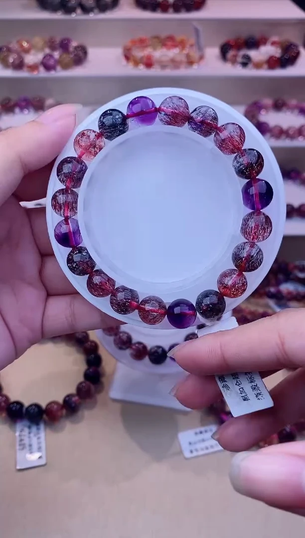 未镶嵌手链水晶黑加仑超七单圈9m+