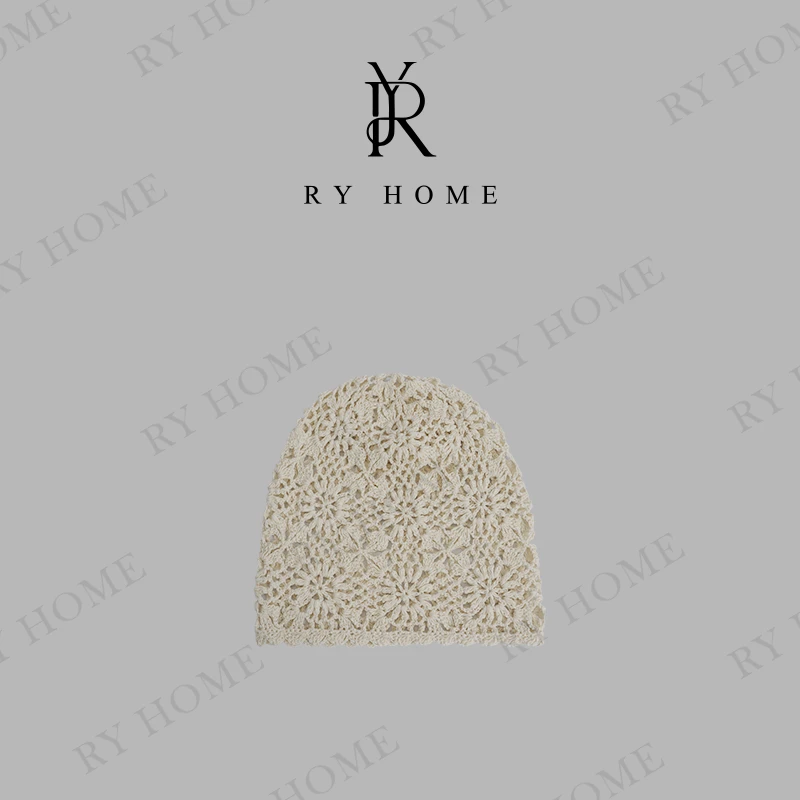 【容雨RYHOME】100%棉＋镂空花朵手钩针织帽251MZ1106