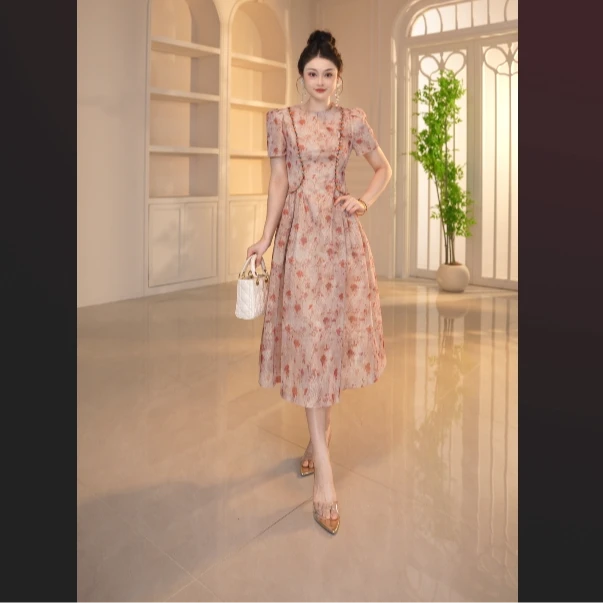 【显瘦定制】夏季拉链法式短裙优雅连衣裙国风裙子气质复古21778