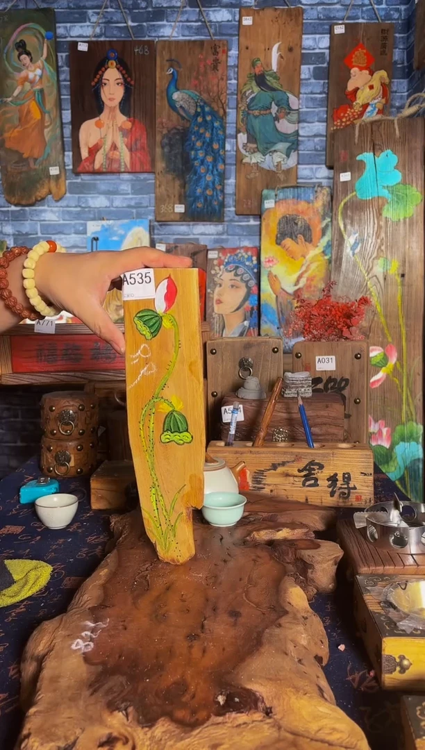 风化老门板丙烯画挂画