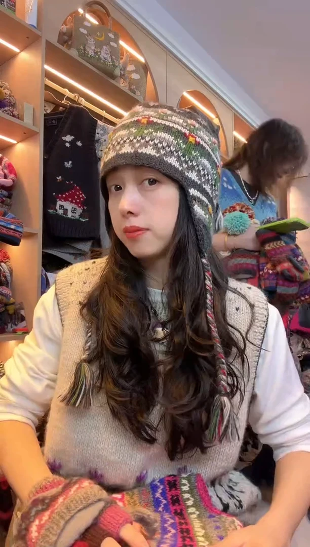 羊毛美利奴灰色系仙人掌护耳帽