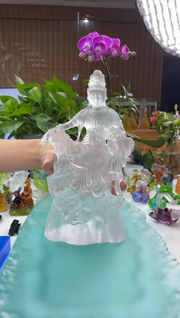手工艺品琉璃白色自在观凌音菩萨26公分