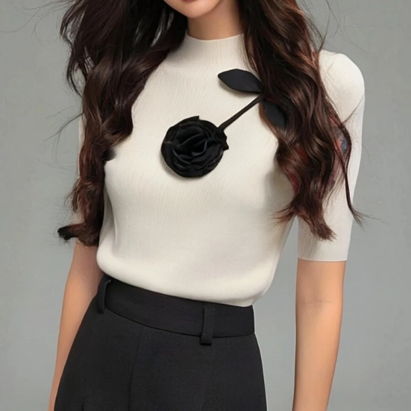 薄款针织花朵显瘦常规设计感休闲百搭毛针织衫LK2505892