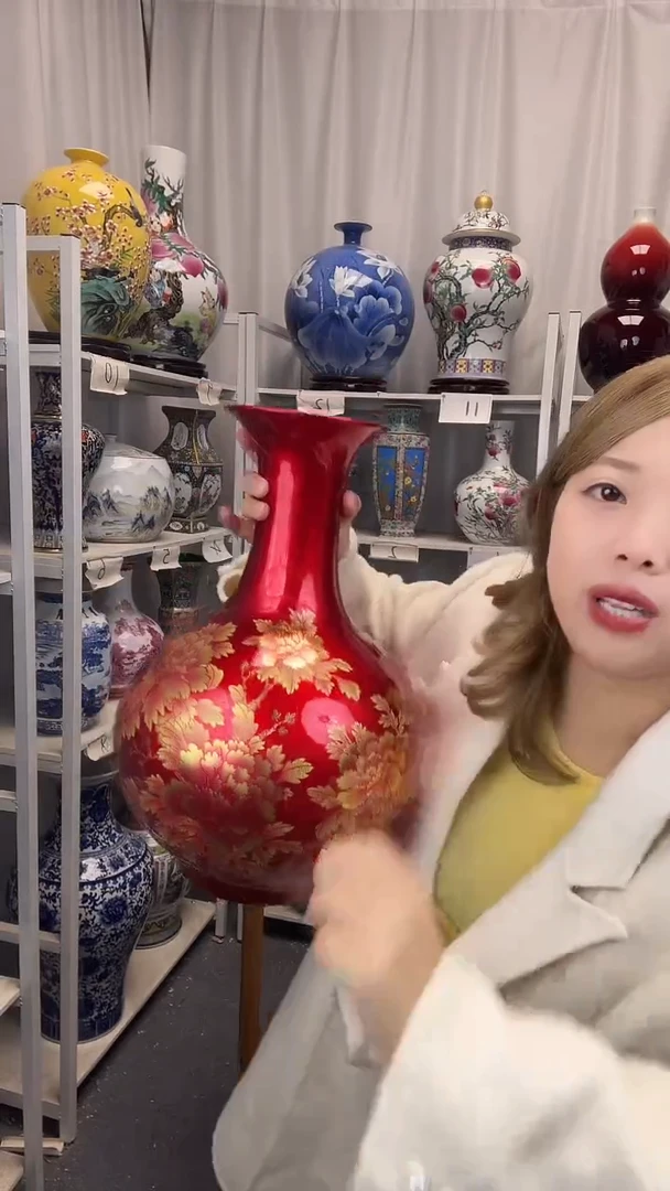 摆件陶瓷景德镇花开富贵赏瓶