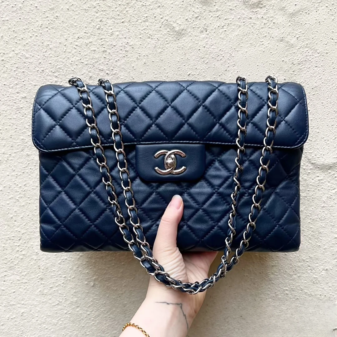 99新 Chanel/香奈儿 【杨贵妃专属】经典海军蓝羊皮贝嫂机场包s