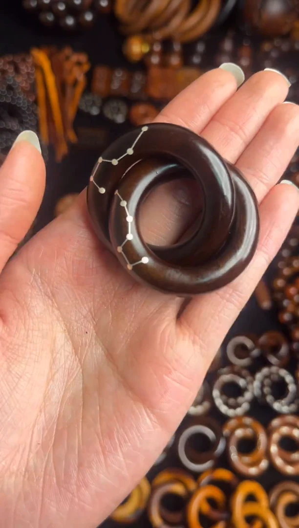 枣木雷击枣木玉化镶银六七星乾坤圈2.5