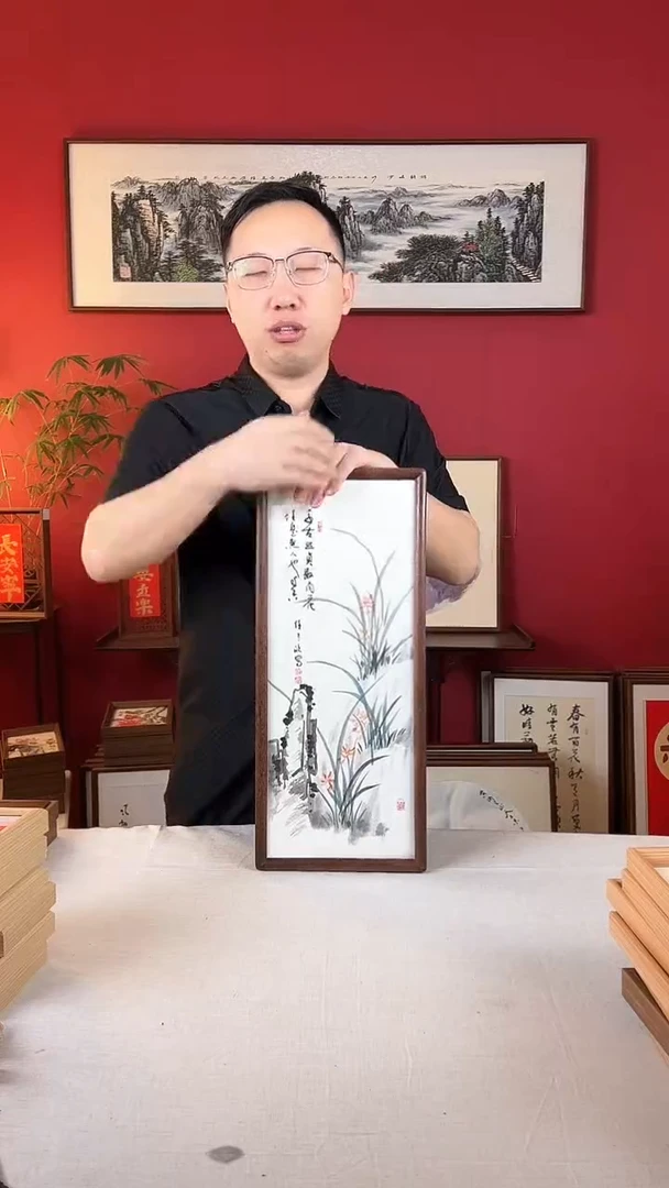 【闪购商品】国画兰花手绘国画实木画框22*52