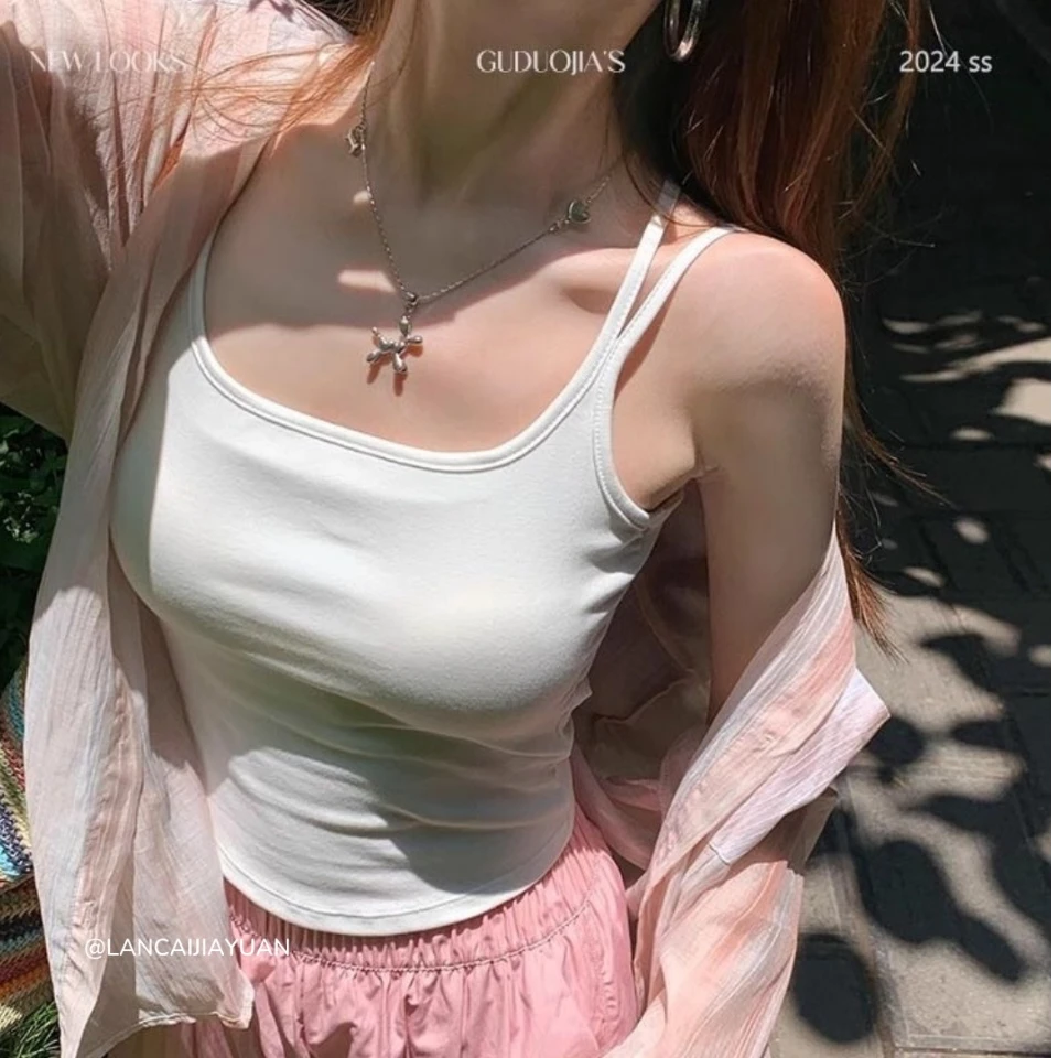 【优可丝】双肩带背心带胸垫可外穿打底吊带一体式上衣短款百搭夏季