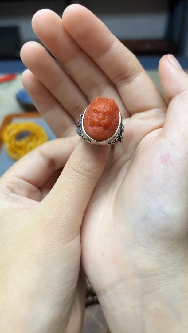 银S925镶嵌南红玛瑙戒指s925银南红戒指JN