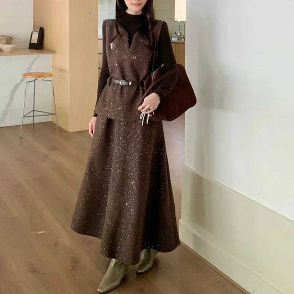 【晨浠定制】新款时尚百搭显瘦马甲半裙三件套9866