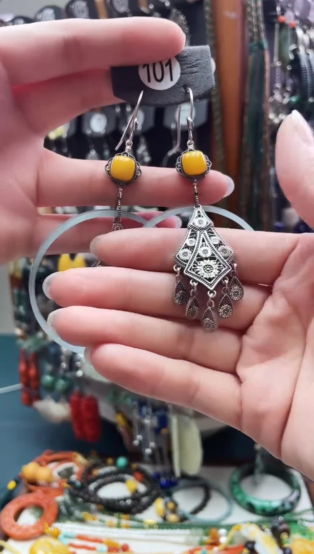 蜜蜡银S925镶嵌耳饰雪*饰品