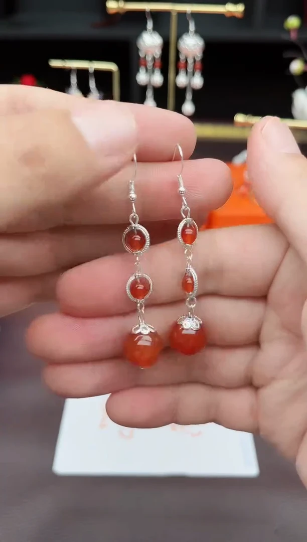 玛瑙/玉髓耳饰银S925镶嵌903000