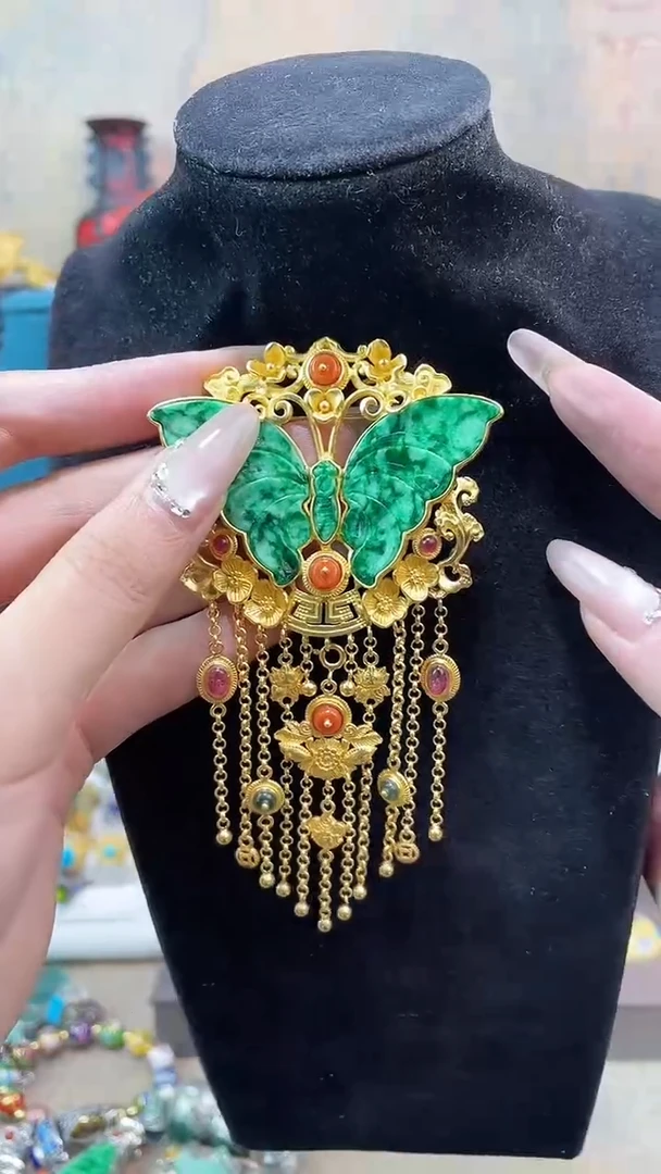 非遗手工花丝镶嵌吊坠胸针