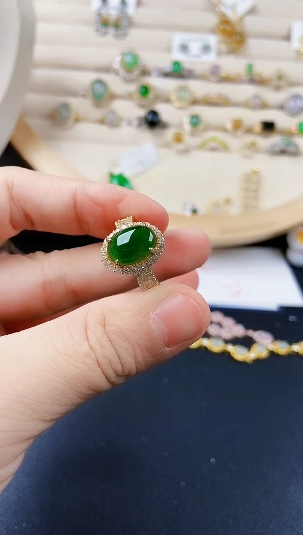 翡翠戒指银S925镶嵌416456