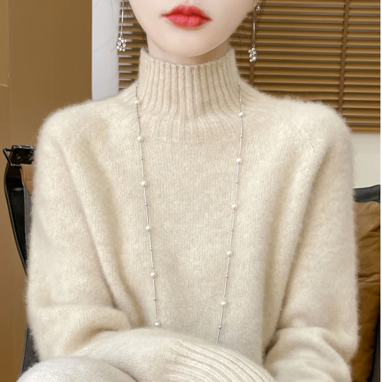 【商场新款】重磅加厚设计纯羊毛衫女半高领宽松气质打底衫女D238