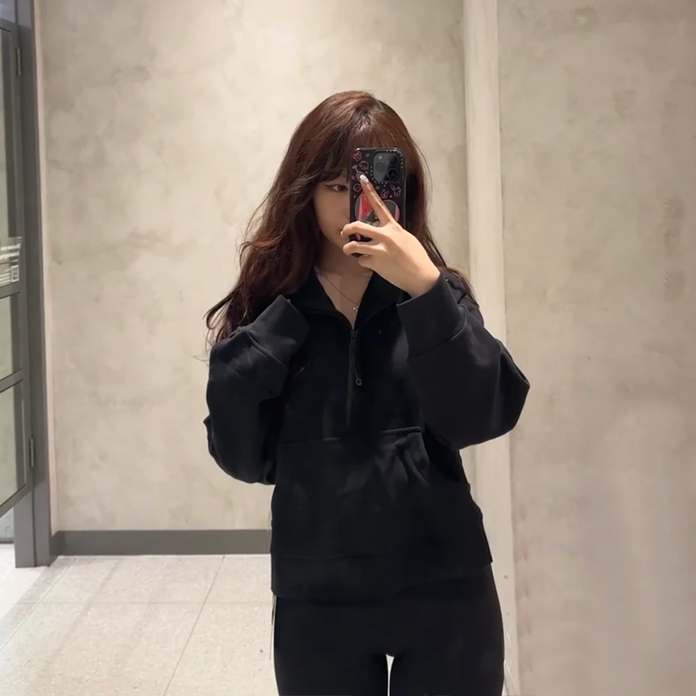 scub加绒卫衣 黑 秋冬软糯显瘦加绒瑜伽外套 5842