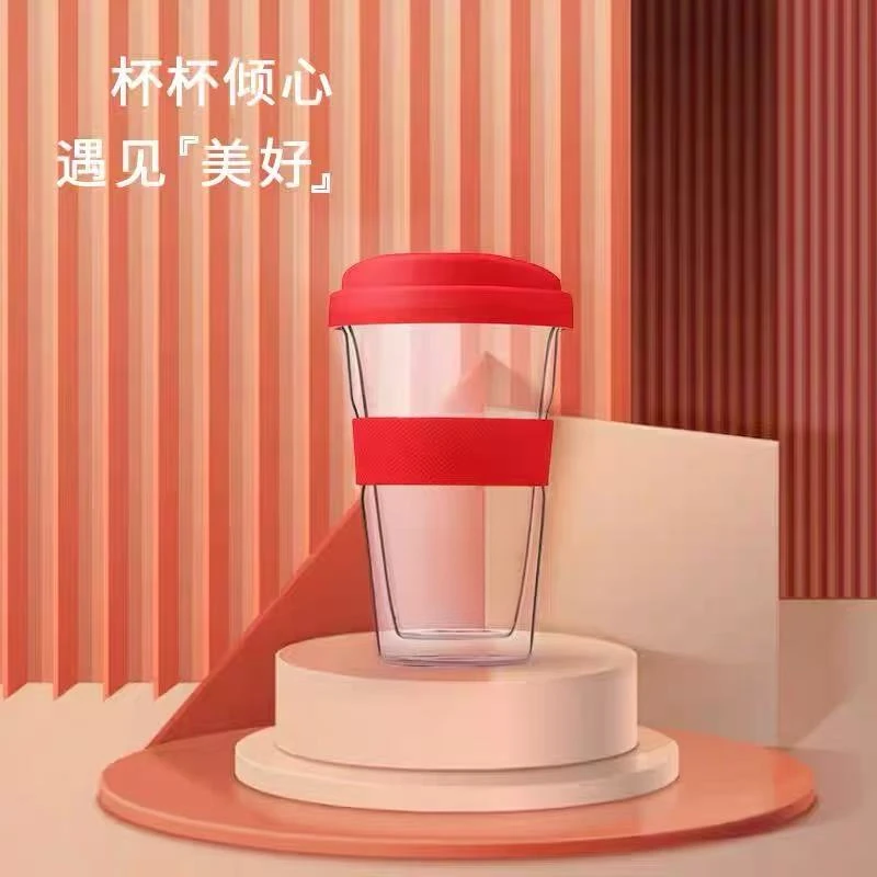 双层高硼硅玻璃杯隔热防烫带盖办公室饮水杯
