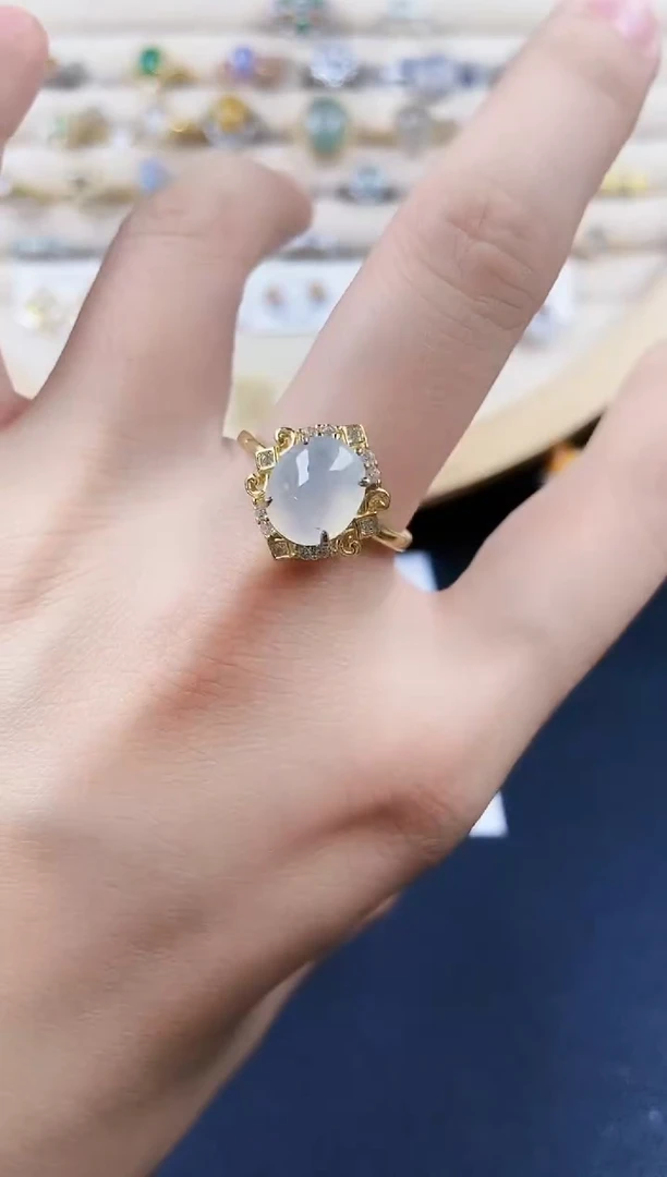 翡翠戒指银S925镶嵌14691