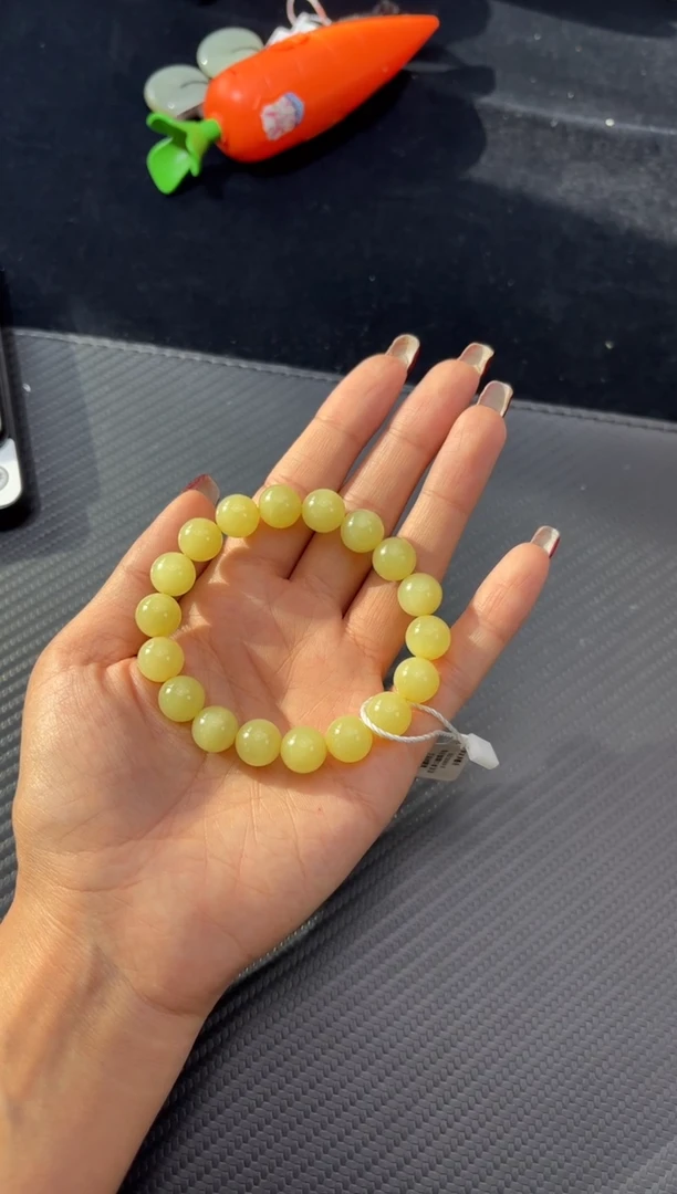 未镶嵌手串和田玉若羌微色差黄口卡11手串