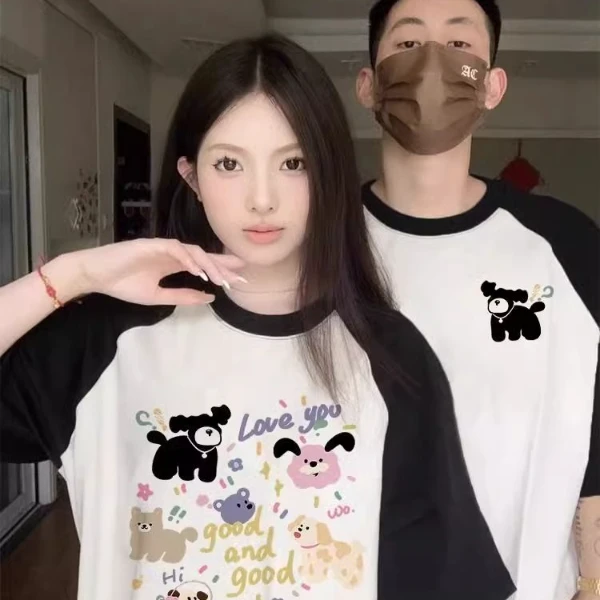 情侣装夏天款一男一女情侣短袖T恤上衣宽松纯棉2025新款爆款ins潮