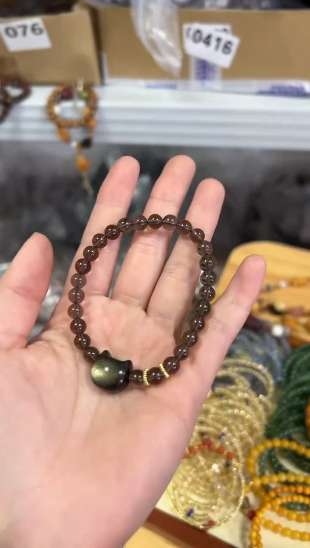 【闪购商品】水晶手链未镶嵌茶晶猫猫头搭配款手链[1098]