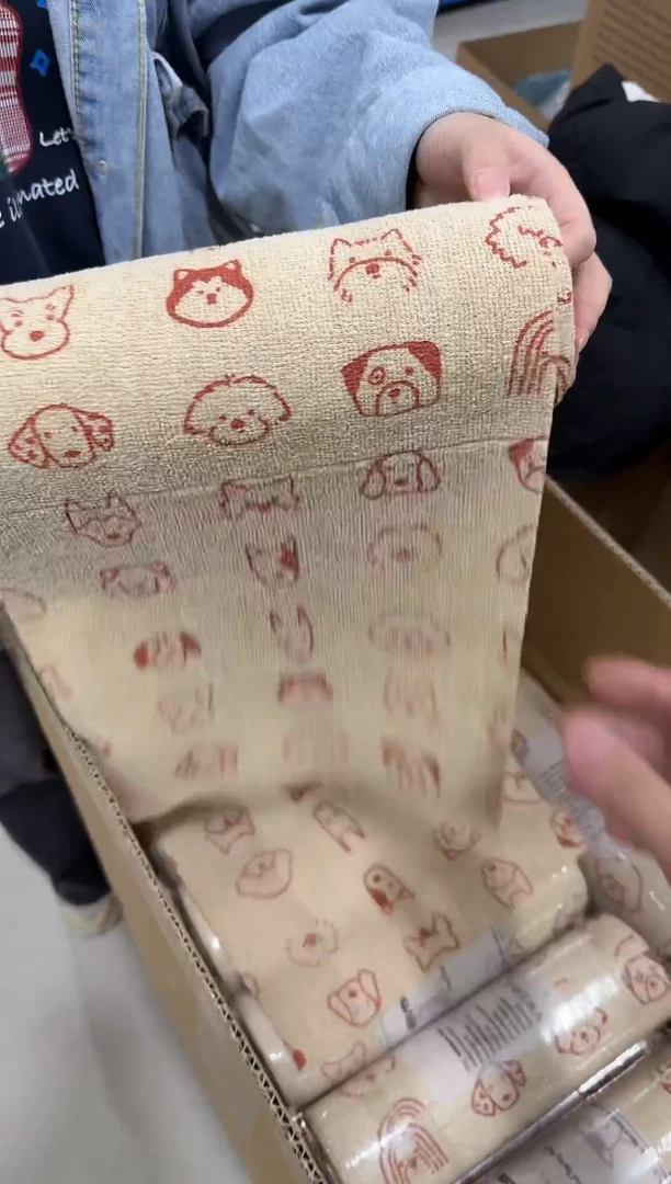 瓷片红色小狗周抛手撕抹布一卷