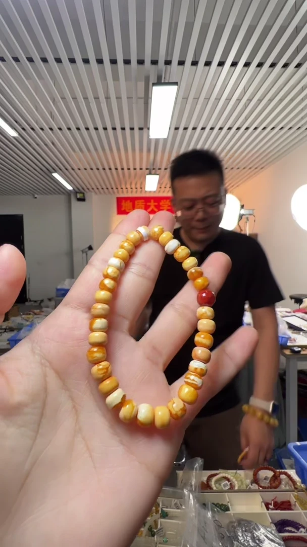 手串琥珀未镶嵌俄料瓷白老蜜蜡手串