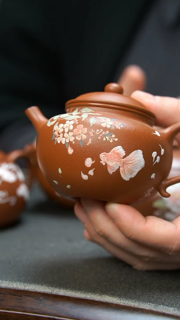 【闪购商品】紫砂茶壶朱泥金鱼壶微瑕 半手工