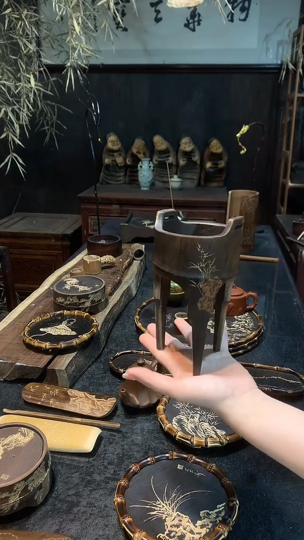 高脚刻竹香炉.....