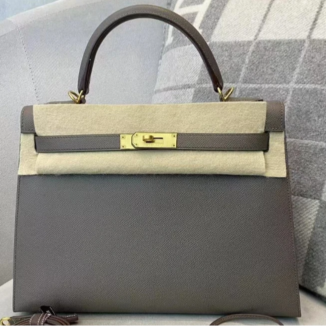 99新 Hermes/爱马仕 小花Jerry kelly32 8F锡器灰 金扣 ep皮 Q刻