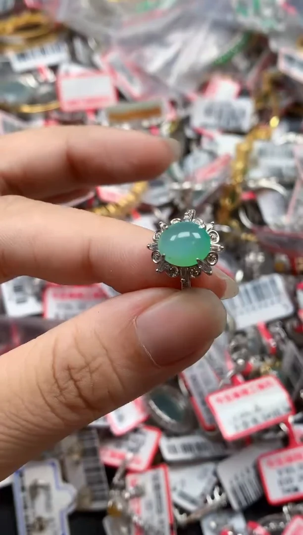银S925镶嵌戒指翡翠天然A货缅甸翡翠