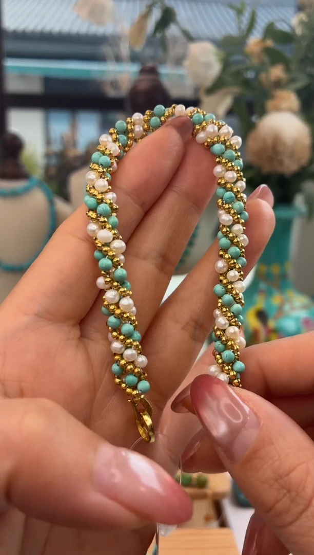 银S925镀金镶嵌绿松石手绳1