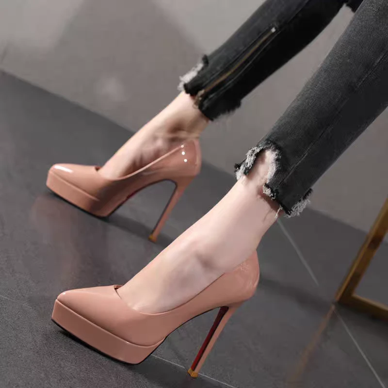 2025年新款性感高跟鞋女细跟春秋尖头防水台12CM单鞋女小码高级鞋