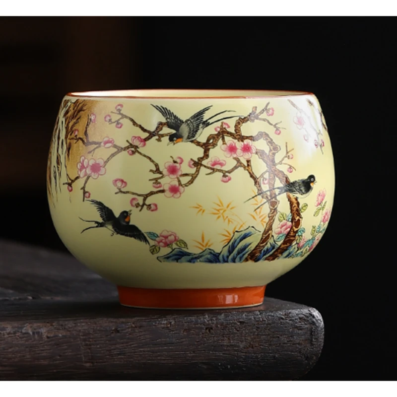 DD-G2620-米黄莺歌燕舞铜钱主人杯