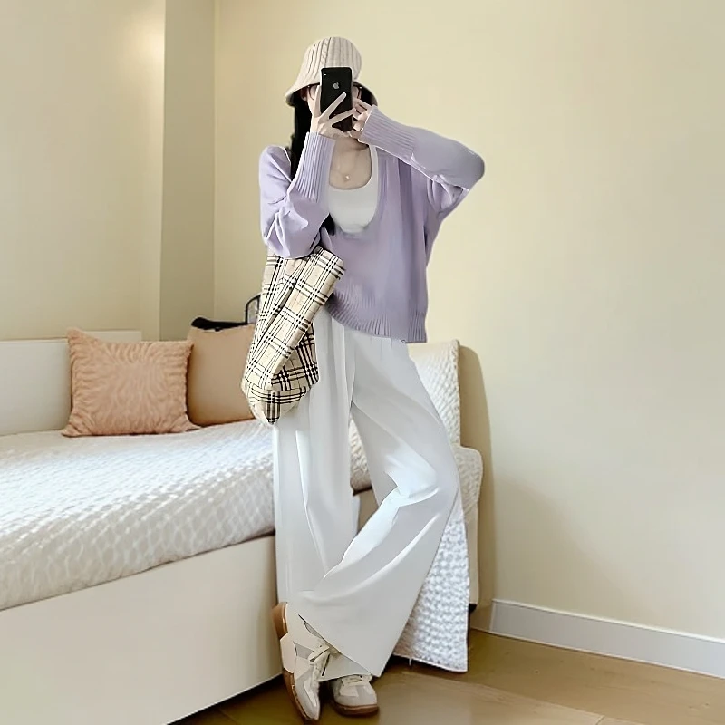 搭配一整套高级感韩系chic炸街减龄慵懒风背心毛衣阔腿裤三件套装