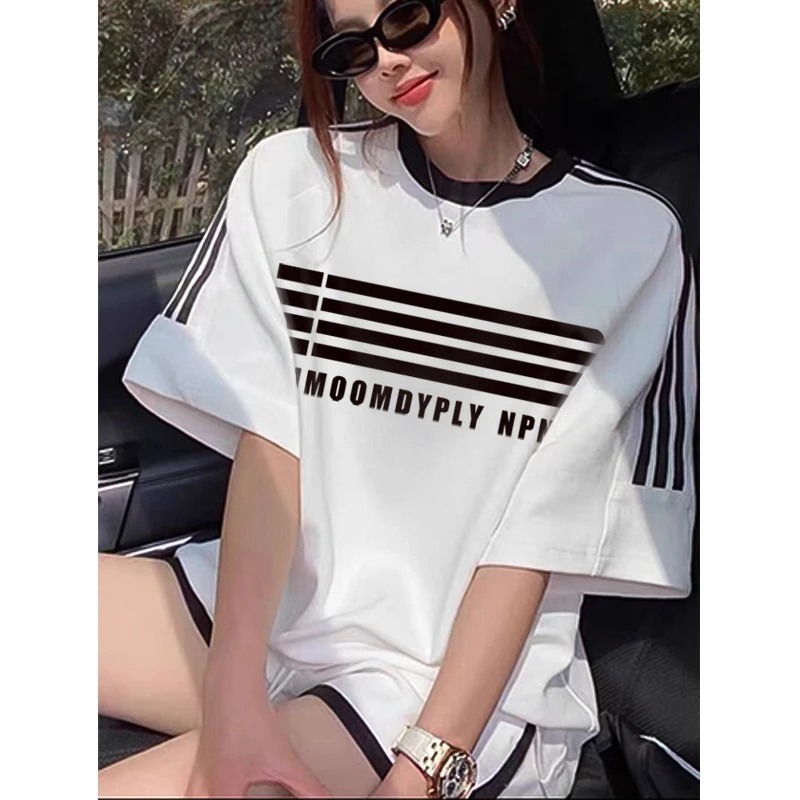 【纯棉】百搭宽松999男女同款港风三条杠短袖t恤韩版潮休闲上衣圆领