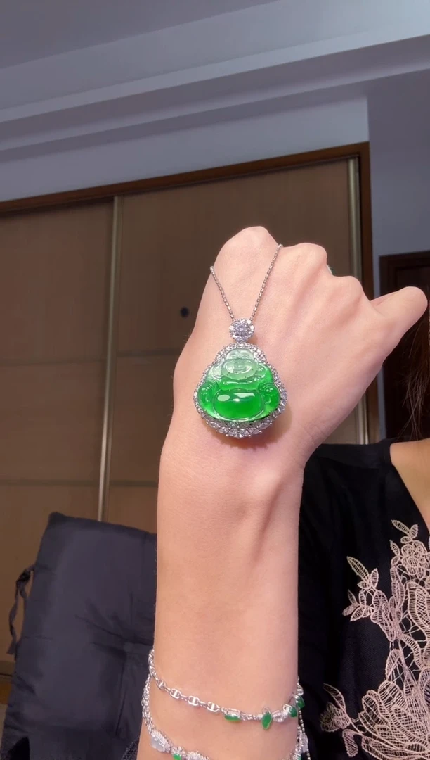 吊坠(不含链)银S925镶嵌翡翠天然翡翠吊坠