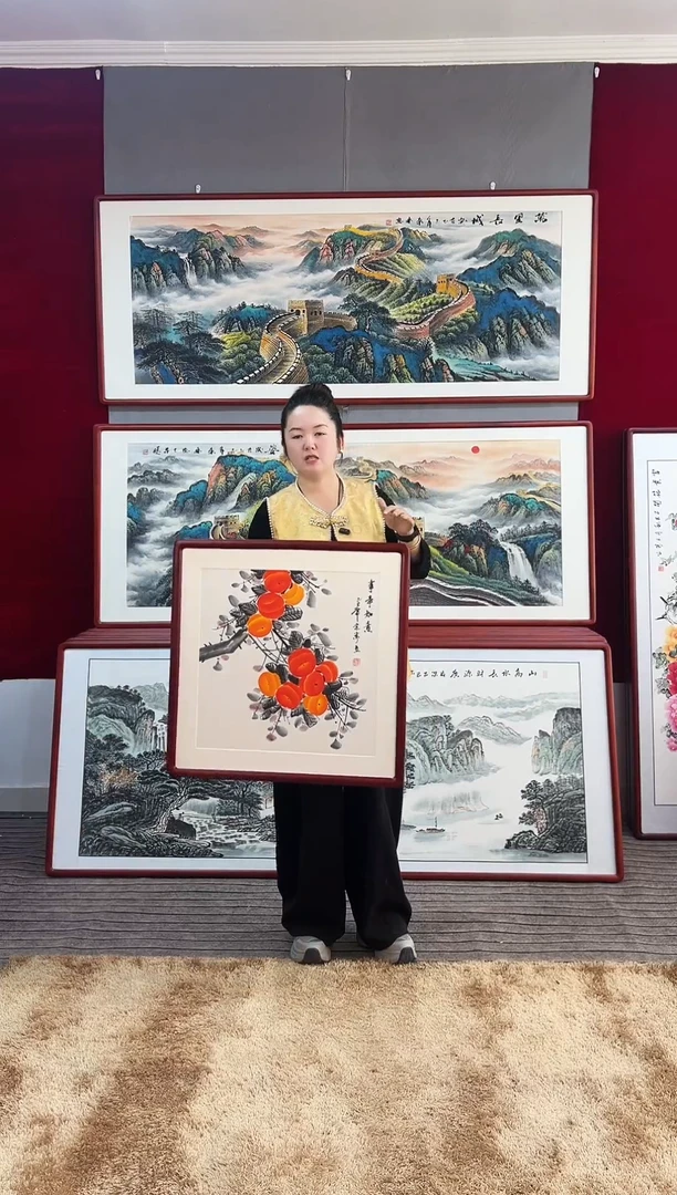 国画手绘柿子63*63尺寸