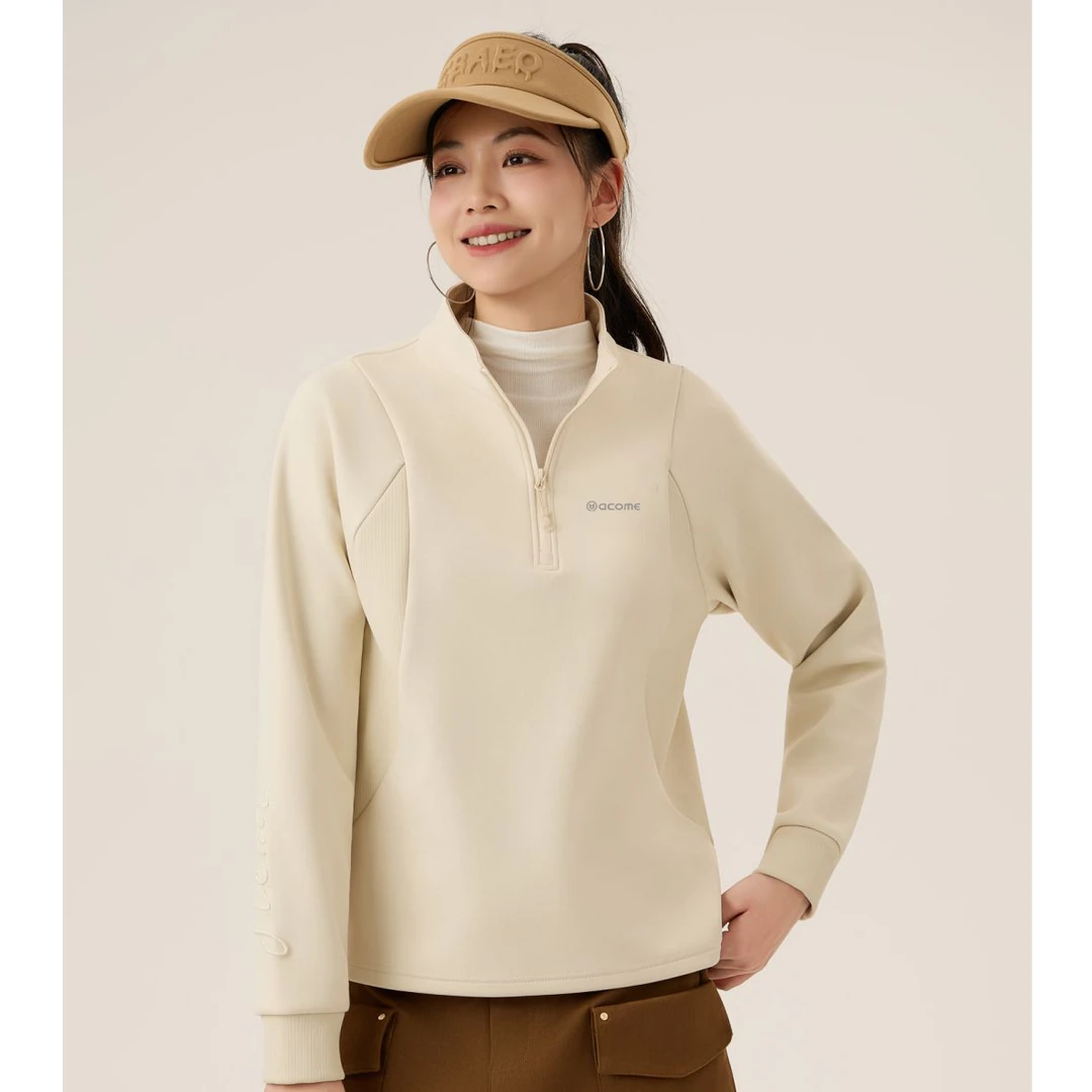 阿珂姆女款长袖立领套头运动卫衣套头衫弹力绒保暖时尚户外休闲衣