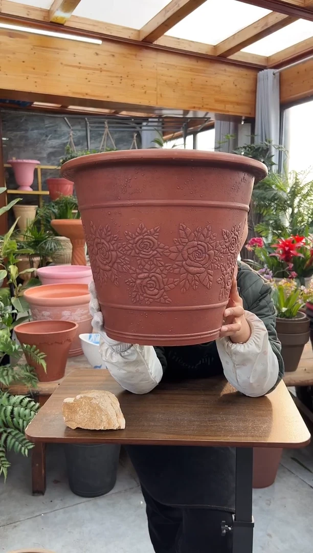 38*31/陶土色浮雕大花盆外贸尾单/MD38