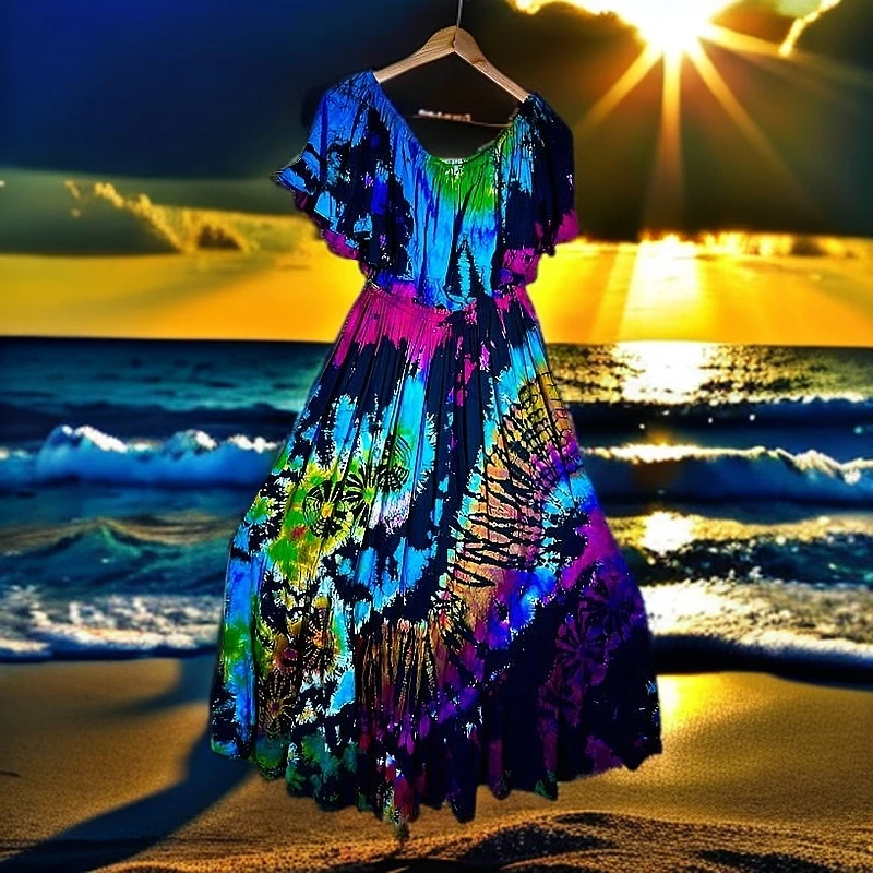 【故畔】泰口进口生态棉手工定位花腊染连衣裙波西米亚风民族风