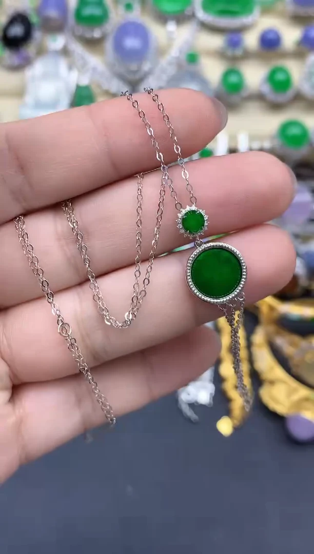 翡翠18K金镶嵌颈饰426-中国好珍宝