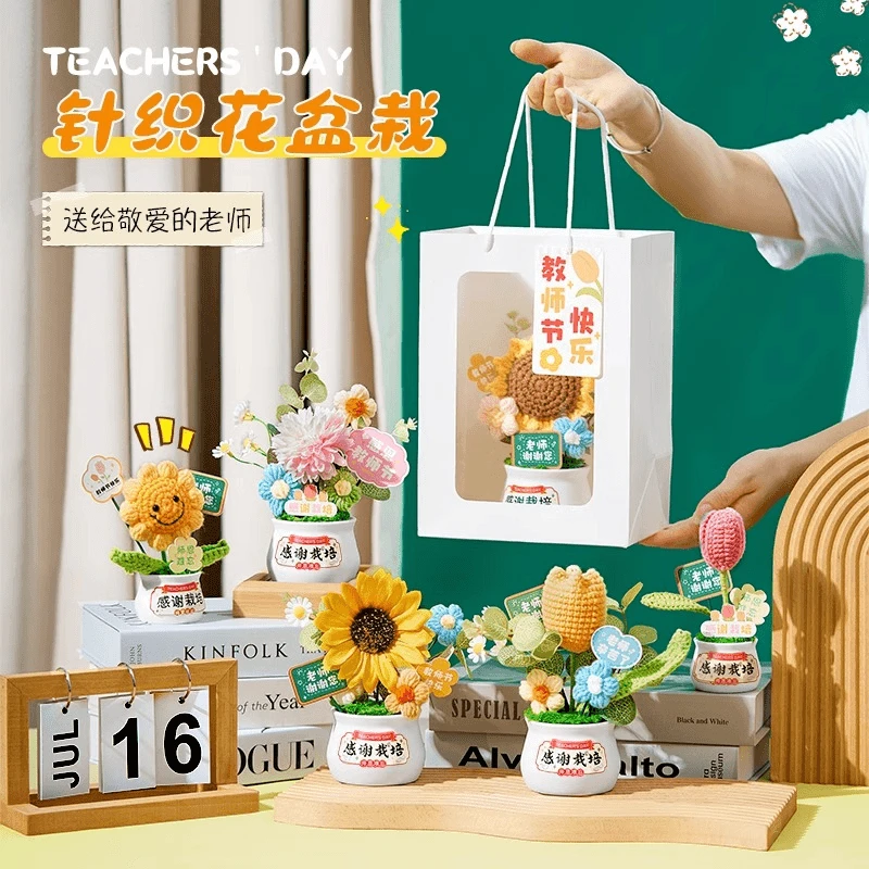 【成品】教师节创意针织毛线盆栽花束礼物2025新款高端礼物送老师mm