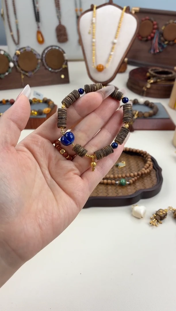 手串沉香未镶嵌沉香片片珠搭青金石单圈