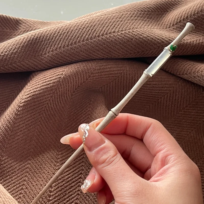 中式绒花簪花发钗竹节发簪女国风新古风古银色拉丝马面裙配饰簪子