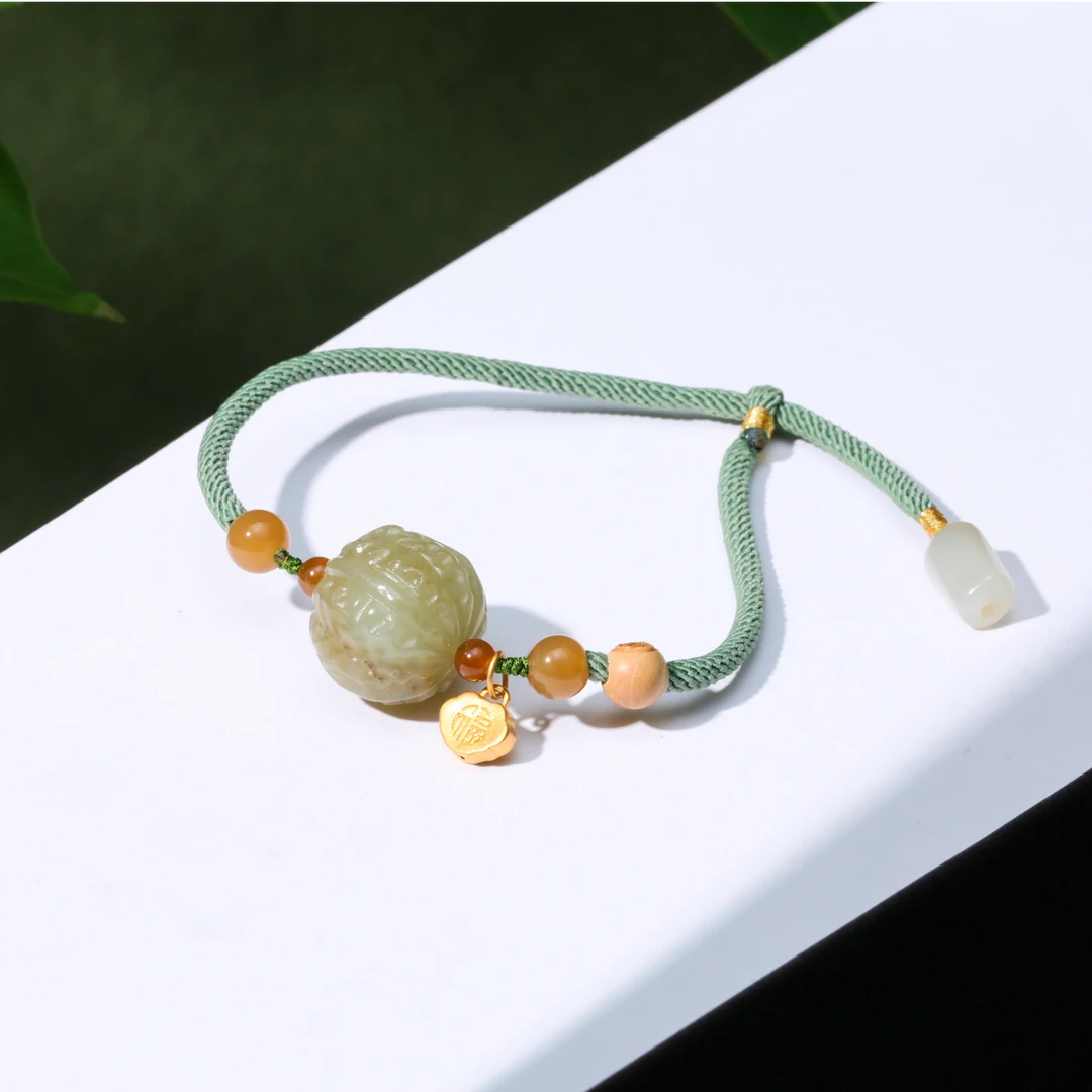 【意婵】《大金刚》足金如意锁天然新疆且末糖转运珠单圈手绳-915753