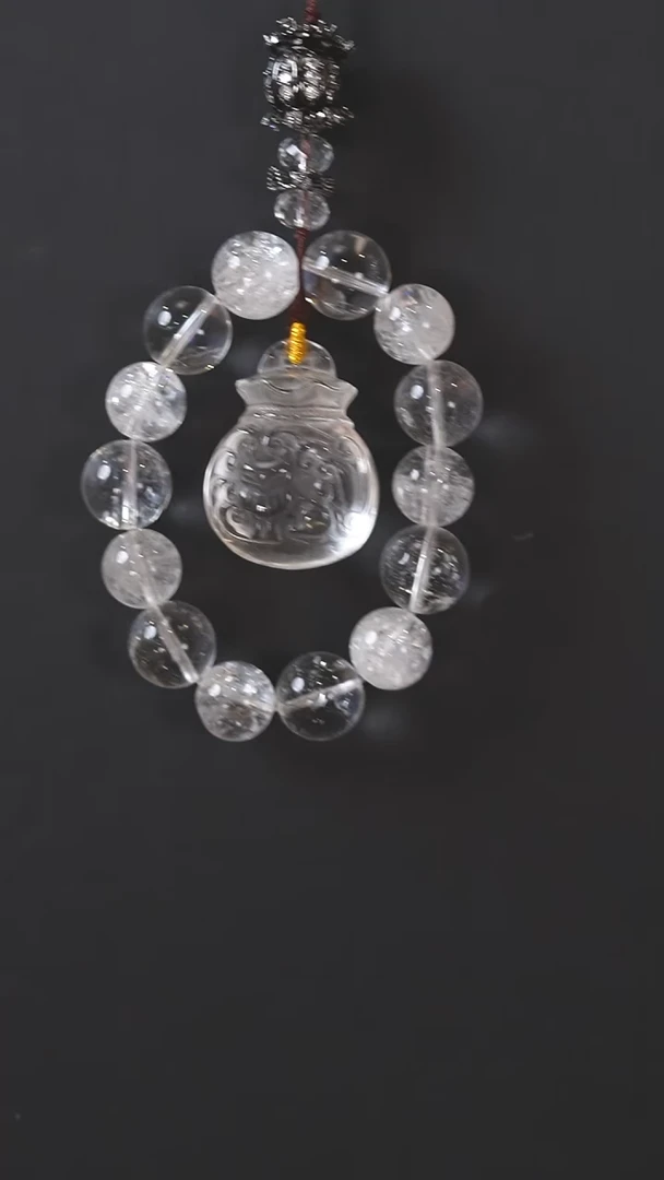 未镶嵌珠宝半成品水晶F878 钱袋子狐狐 白阿塞 水晶 挂件