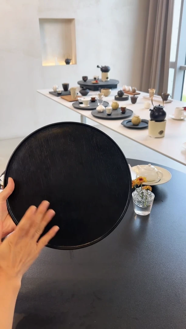 30cm橡胶木大漆茶盘