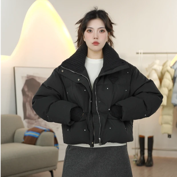 亮钻短款羽绒服女2025冬季新款宽松显瘦加厚外套简约百搭5041Y